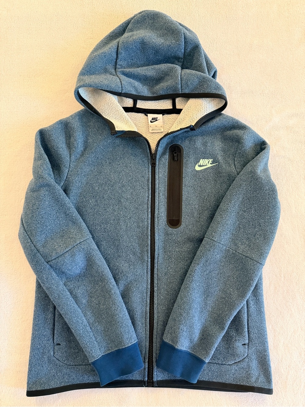 Nike Kids Blue Hooded Sherpa-Lined Zip Jacket with Teal Logo